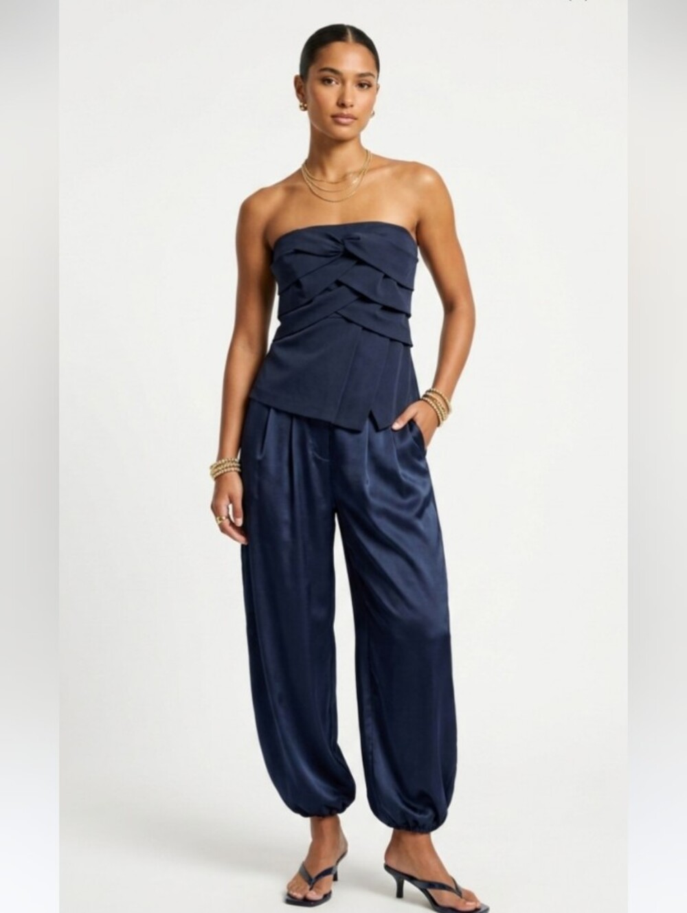 Forever 21 XXI Strapless Ruffled Navy Blue Layered Look Top